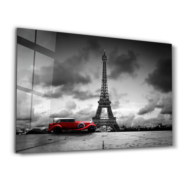 Schilderij Eiffel Tower and a Classic in Red