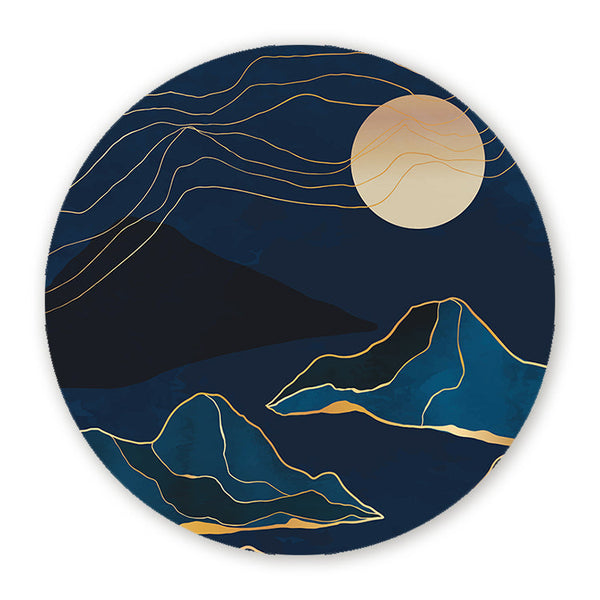 Muurcirkel Abstracte Bergen Blauw Goud 1