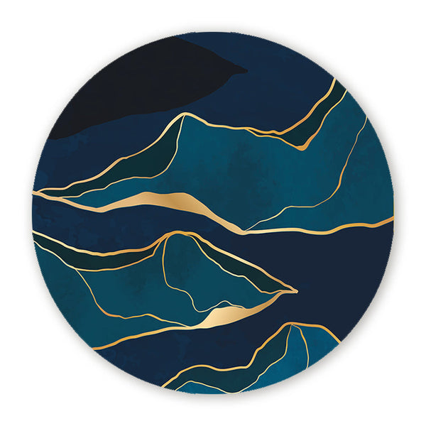 Muurcirkel Abstracte Bergen Blauw Goud 3