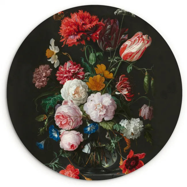 Muurcirkel Stilleven met Bloemen in een Glazen Vaas