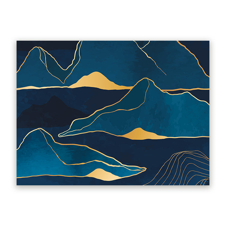 Schilderij Abstracte Bergen Blauw Goud 2 – foto 3