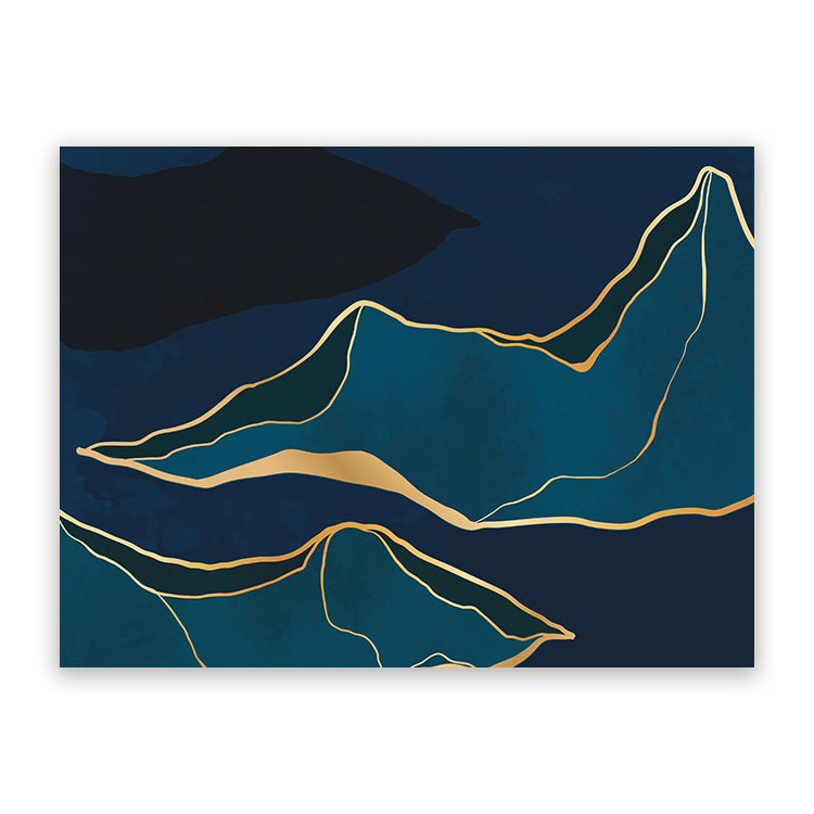 Schilderij Abstracte Bergen Blauw Goud 3 – foto 3