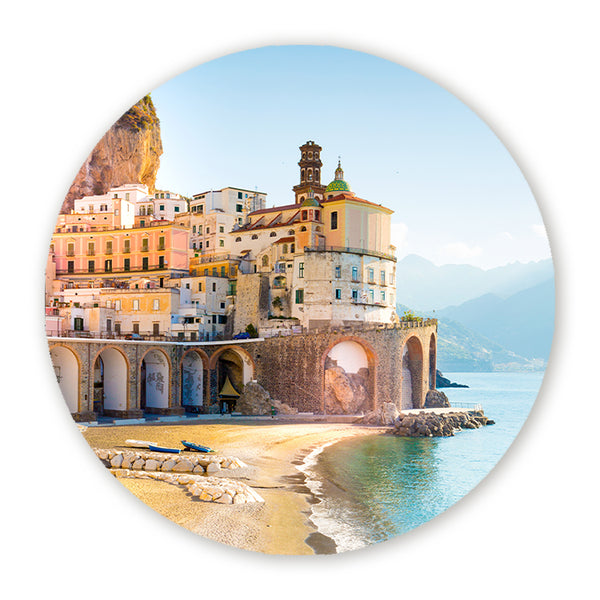 Muurcirkel met een sfeervol kustdorp aan de Amalfi kust en helderblauwe zee
