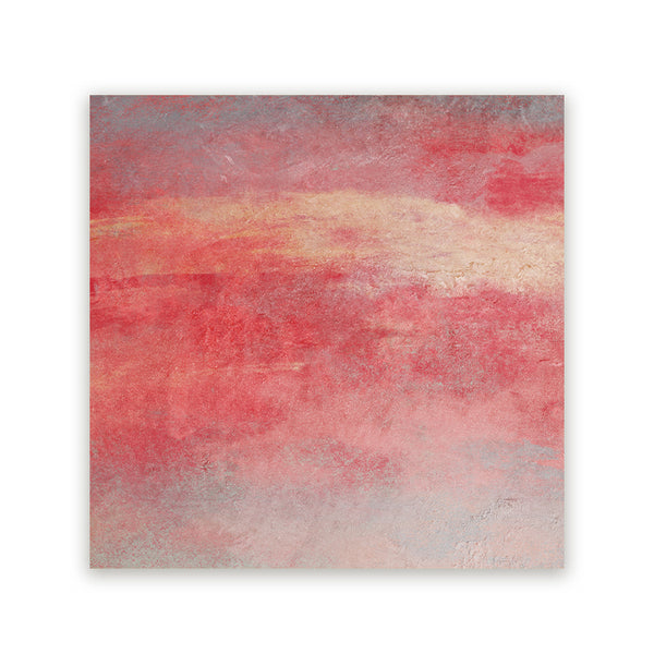 Abstract schilderij in roze en roodtinten met zachte structuur en subtiele grijze accenten