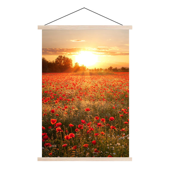 Textielposter Zonsondergang over Klaprozenveld