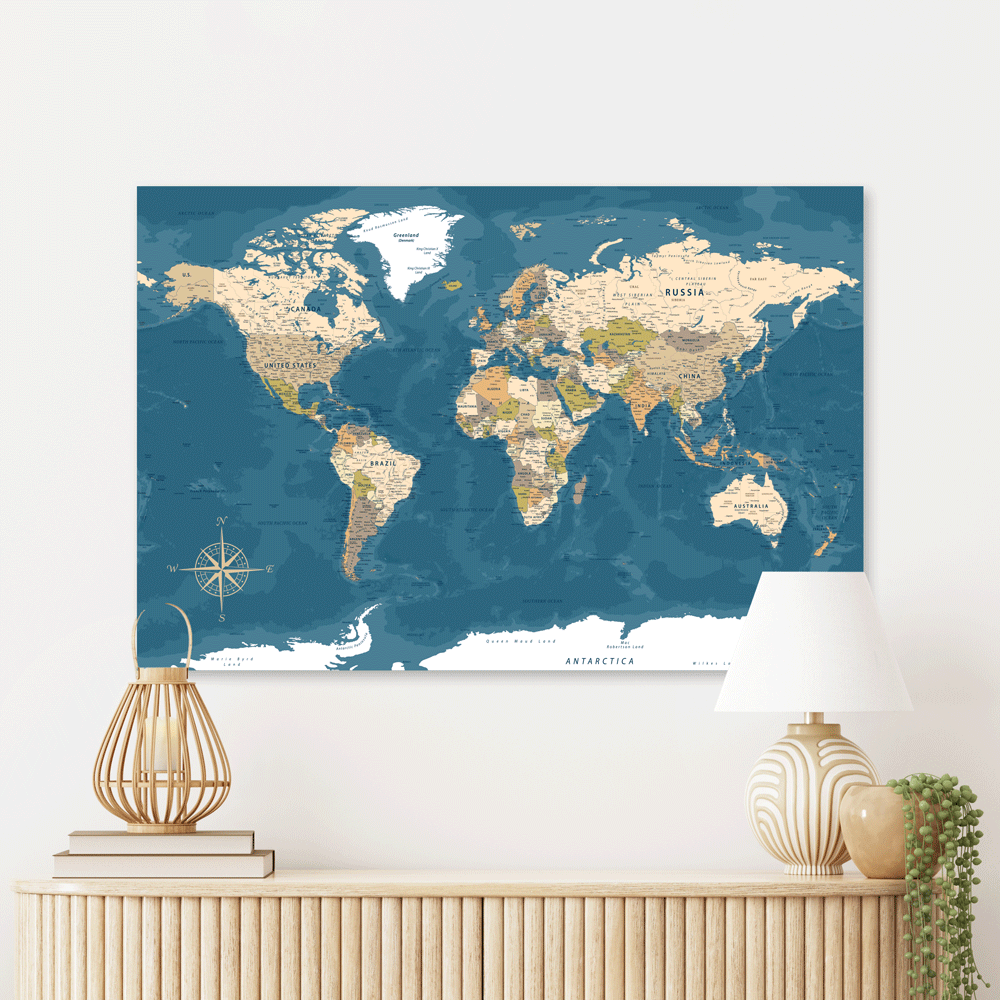 Schilderij Wereldkaart - Ocean Wanderlust
