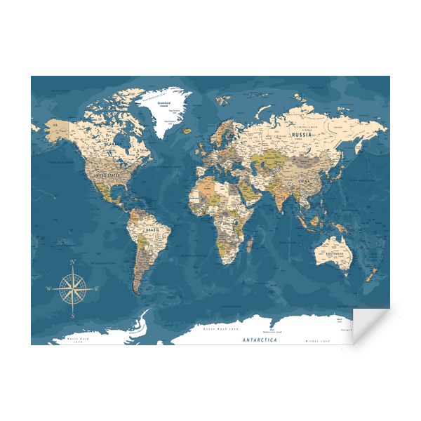 Zelfklevende Muursticker Wereldkaart Ocean Wanderlust