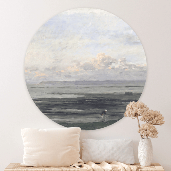 andcirkel Strand bij eb van Charles-François Daubigny – Ronde wanddecoratie op mat dibond of van Forex van Myphotoflow met een klassiek zeezicht van Villerville-sur-Mer