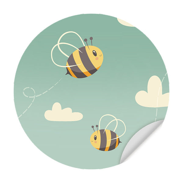Zelfklevende Muursticker - Vliegende Bijen - Ronde Muursticker - Kinderkamer